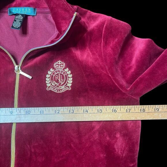 Vintage Lauren Ralph Lauren Velvet Full Zip Jacket Gold Crest‎ Womens PS Velour - Picture 5 of 8
